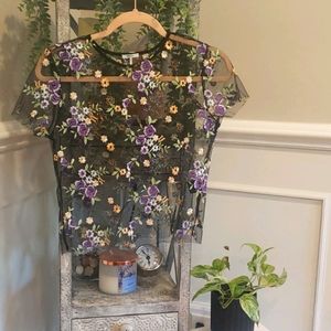 Kimchi Blue Mesh Floral Top